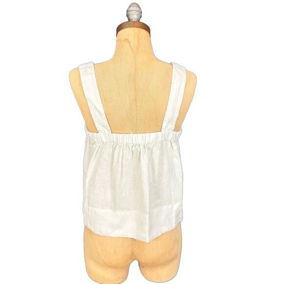 MADEWELL Contrast-Stitch Squareneck Top 100% Linen M Salt White Tank NWT B83 - Picture 4 of 6